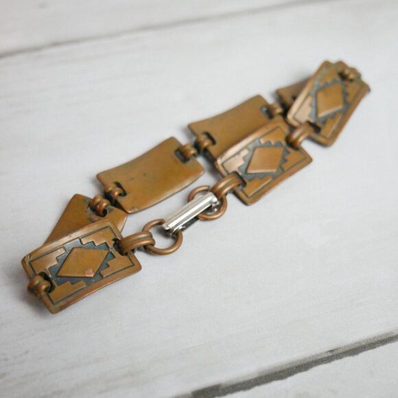 Vintage Healing Solid Copper Southwestern Native American Link Bracelet 7.5” - Picture 2 of 7